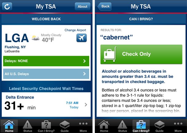 My TSA app screenshot